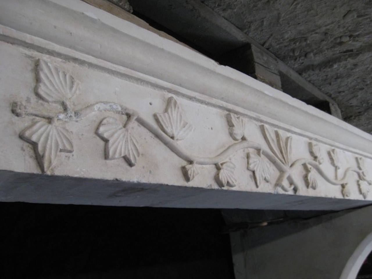Louis XV French Flowers Style Fireplace Hand Carved Limestone, 18th Century, France For Sale