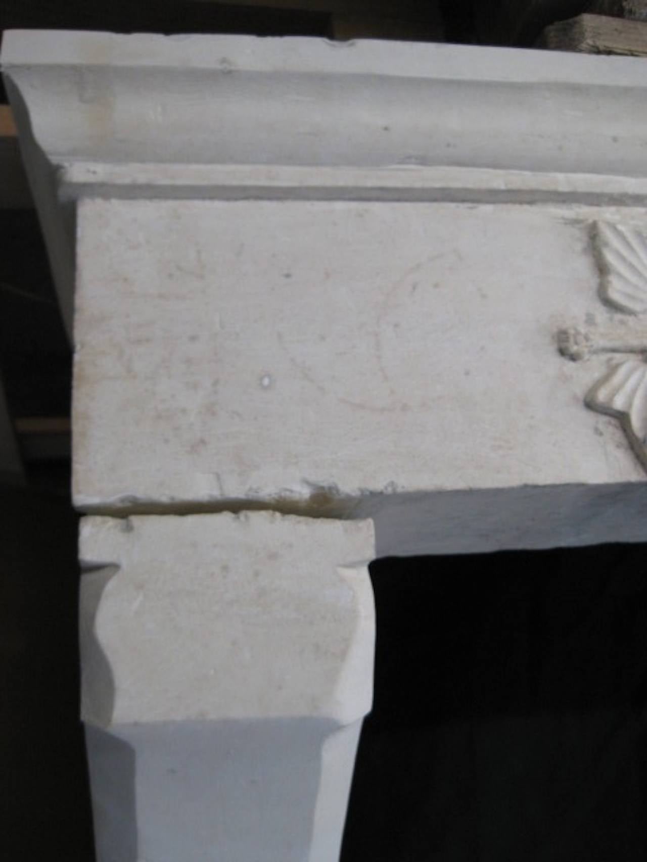 French Flowers Style Fireplace Hand Carved Limestone, 18th Century, France For Sale 2