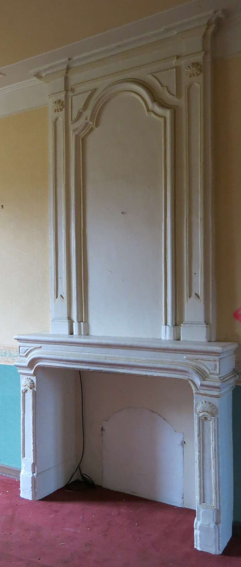 Hand-Carved Rare Louis XIV Period 17th Century French Original Fireplace with Trumeau For Sale