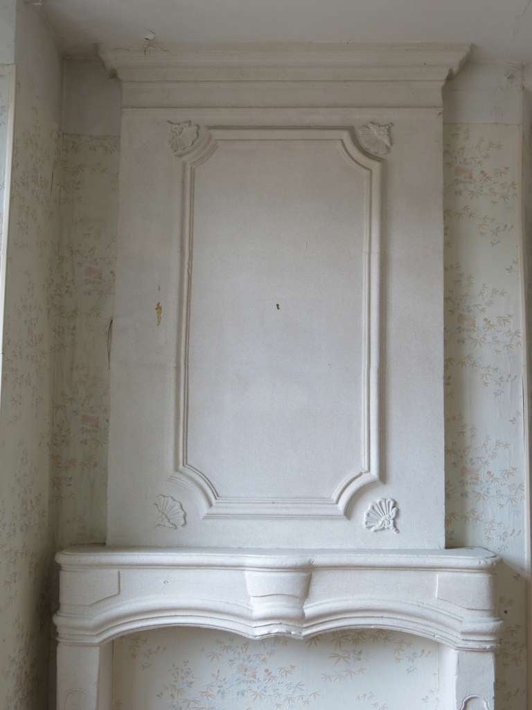 Hand-Carved Louis XIV Period 17th Century Bombee Fireplace with Trumeau Original France For Sale