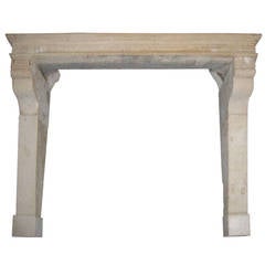 French Countryside Fireplace Hand-Carved Limestone, Late 18th Century, France 9
