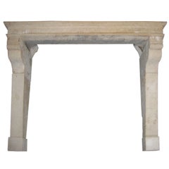 French Countryside Fireplace Hand Carved Limestone, Late 18th Century, France