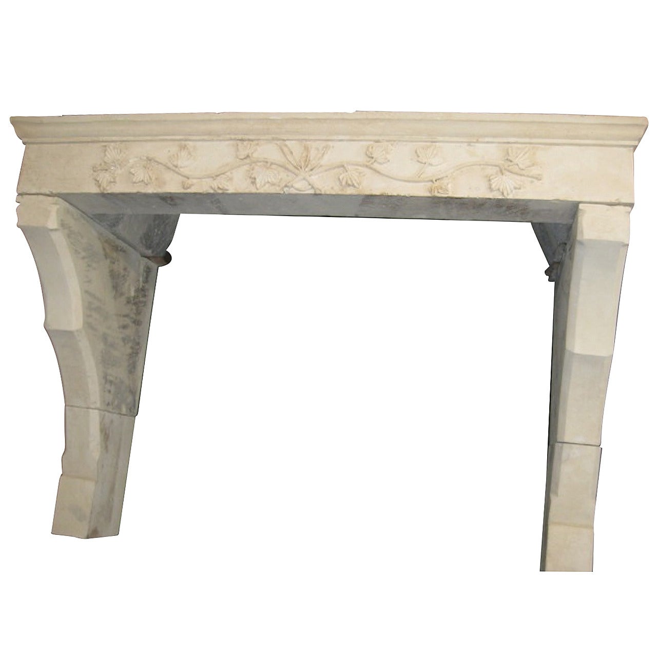 French Flowers Style Fireplace Hand Carved Limestone, 18th Century, France For Sale