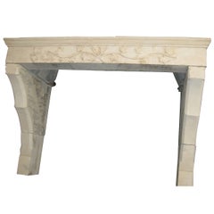 French Flowers Style Fireplace Hand Carved Limestone, 18th Century, France