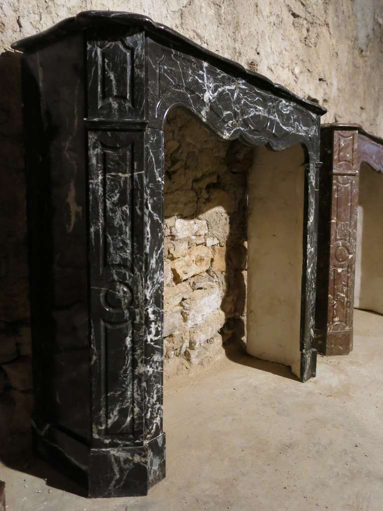 French Parisian Style Fireplace of Black and White Marble, 19th Century, Paris, France