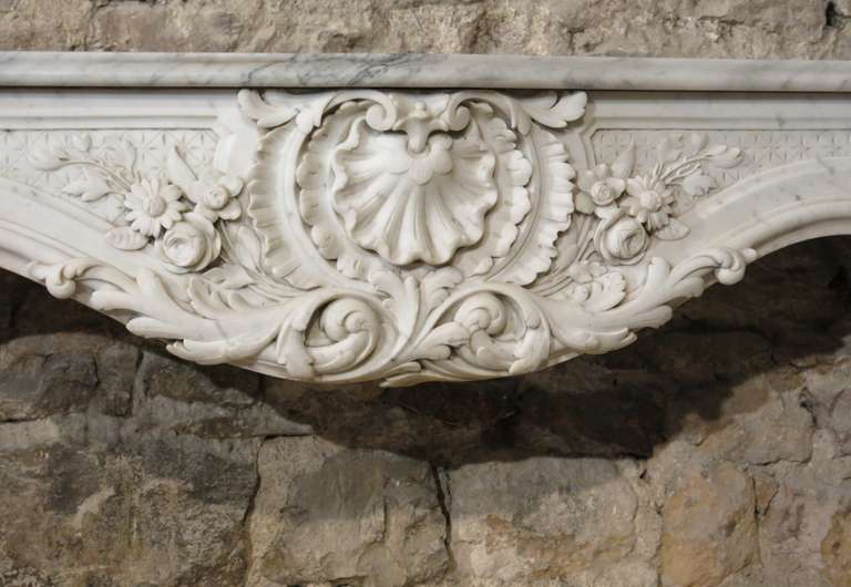 Régence Embassy Quality French Regence Style Fireplace White Marble 19th Century France For Sale