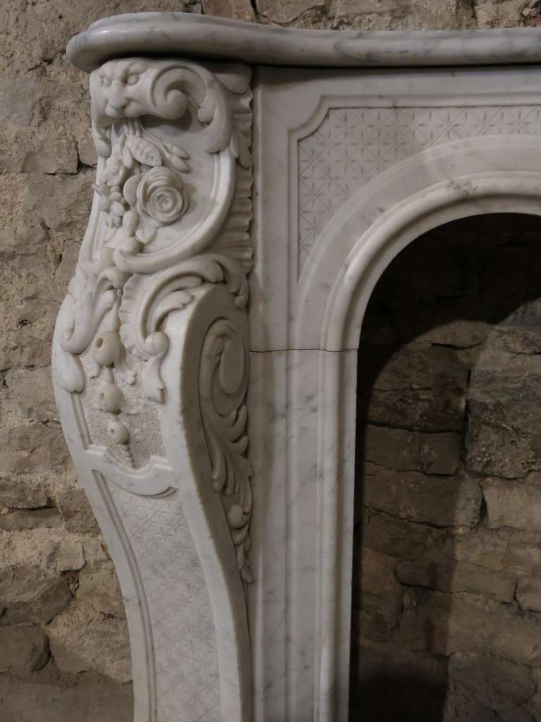 Embassy Quality French Regence Style Fireplace White Marble 19th Century France