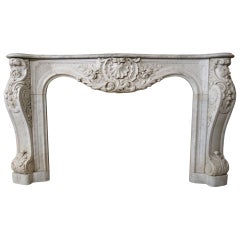 Embassy Quality French Regence Style Fireplace White Marble 19th Century France