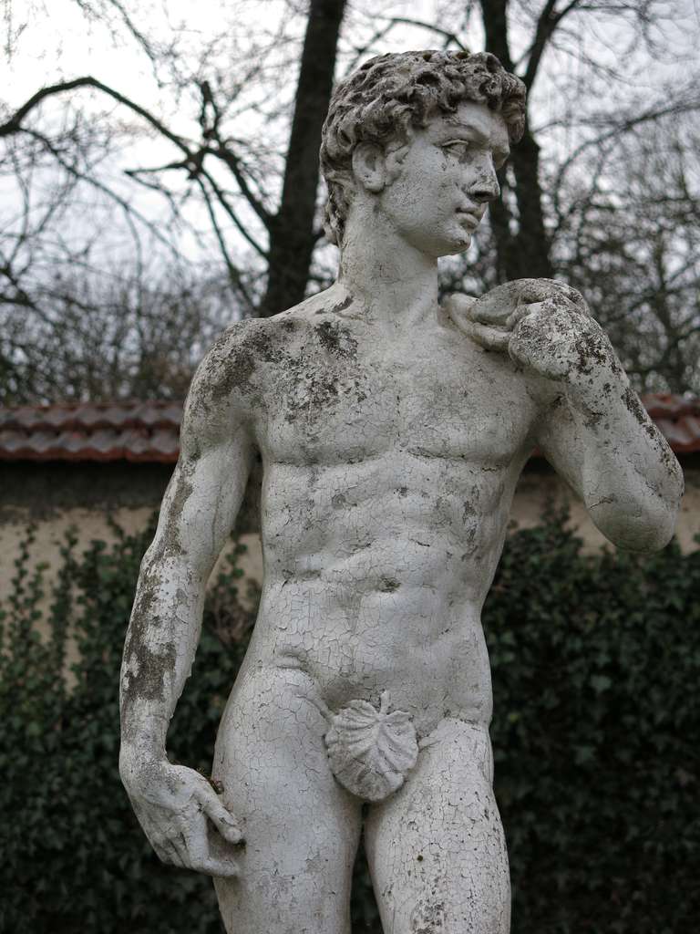 Cast Stone David (Michelangelo) Statue Italian Renaissance Style Original Patina, 1920s