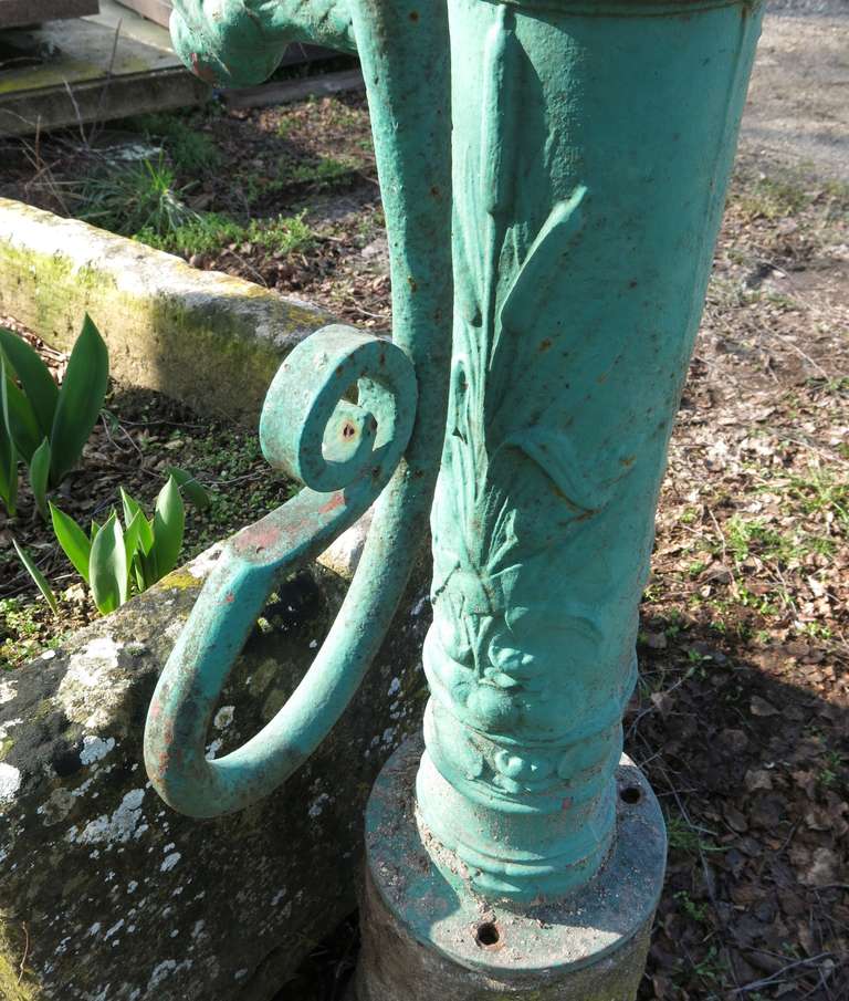 19th Century French Village Limestone Water Fountain with Iron Water Pump, France, circa 1800 For Sale