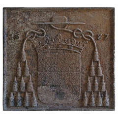 French Chateau Louis XIV Fireback dated 1687 Iron "Couronne Ducs de Paris"