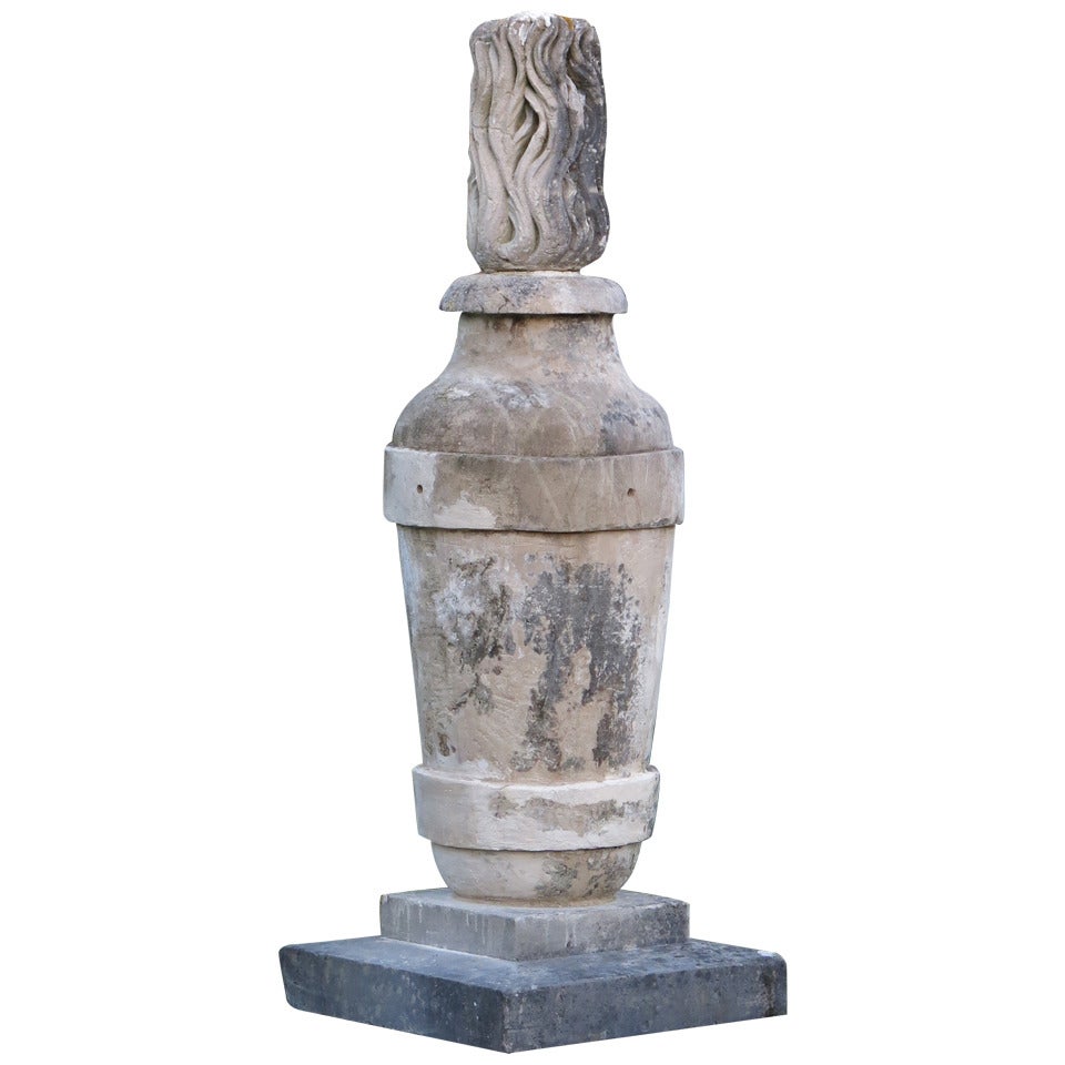 French Louis XIV Period Large "Flaming Pot" in Limestone, circa 1700s, France For Sale