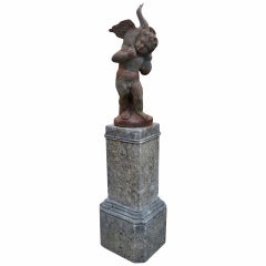 French Statue in Iron with Vintage Limestone Base from 1900s, France