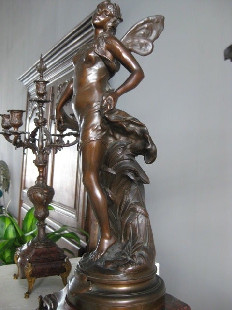 Fireplace bronze horlogerie statue and candelabre "A. Gaudez".