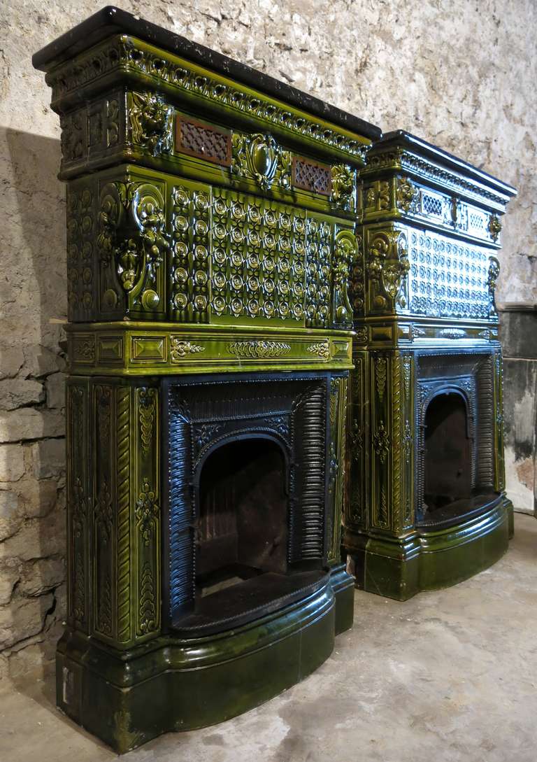 A Rare Pair of Large French Antique Loebnitz-Faience-Stoves from Paris, France.

Original, circa 1860s, signed 