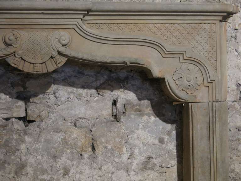19th Century French Chateau Louis XIV Style Sandstone Fireplace circa 1850s, France For Sale