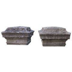 French Capitals as Gate Tops - 18th Century France, Handcrafted in Limestone