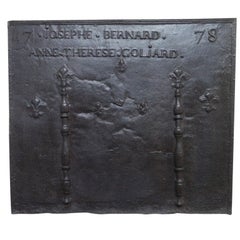 Fireback Fleurs-de-Lys dated 1778 in Iron "Joseph Bernard", France