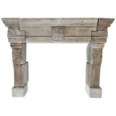 Monumental French Chateau Renaissance Limestone Fireplace, France, Early 1800s