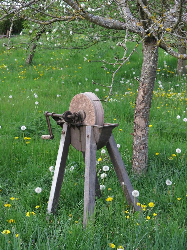 French Old Crafts Grindstone in Sandstone, Oak and Iron, circa 1850s France at 1stdibs
