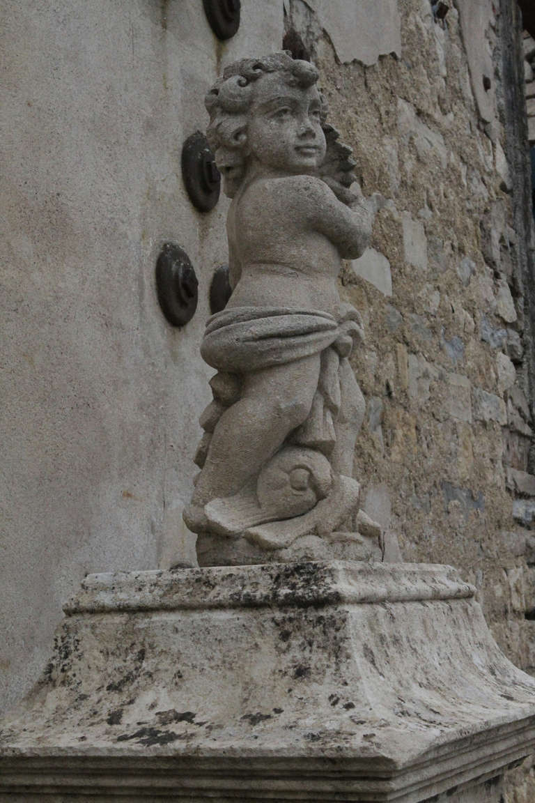 Amour Angel Cherubin Fountain In Cast Stone From France After Mathurin Moreau 1
