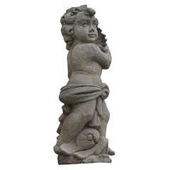 Amour Angel Cherubin Fountain In Cast Stone From France After Mathurin Moreau