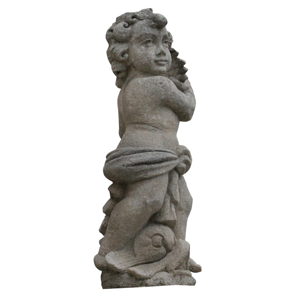 Amour Angel Cherubin Fountain In Cast Stone From France After Mathurin Moreau