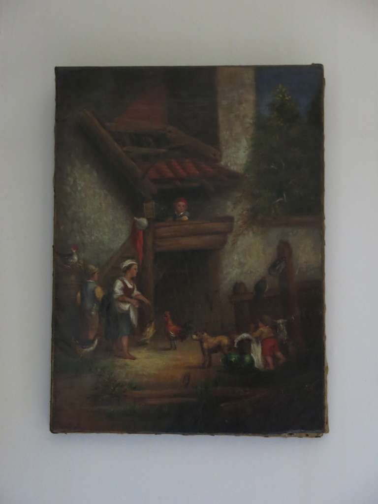 Rustic French Antique Oil Painting 