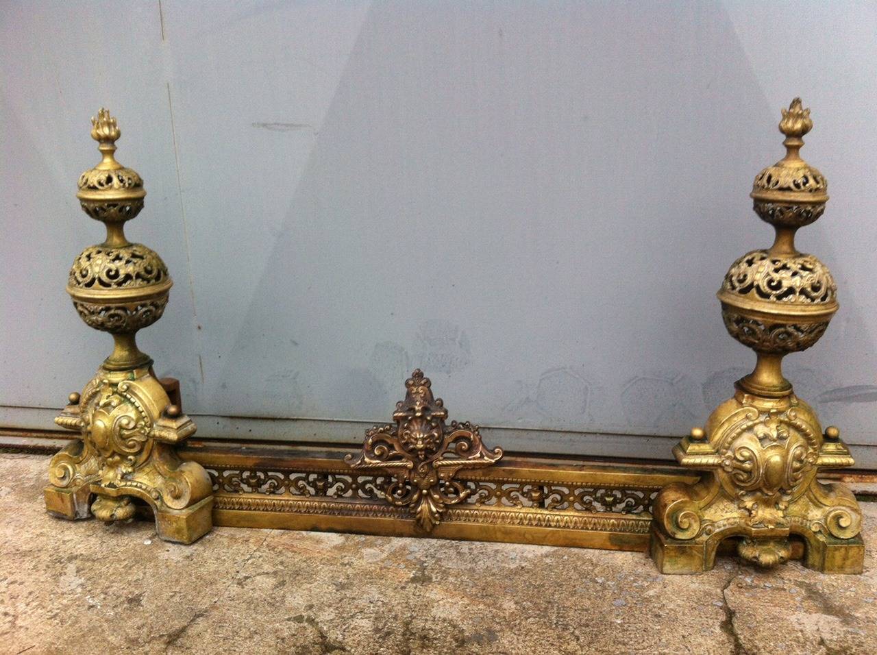 Brass French Louis XVI Style Andirons, 19th Century, France For Sale