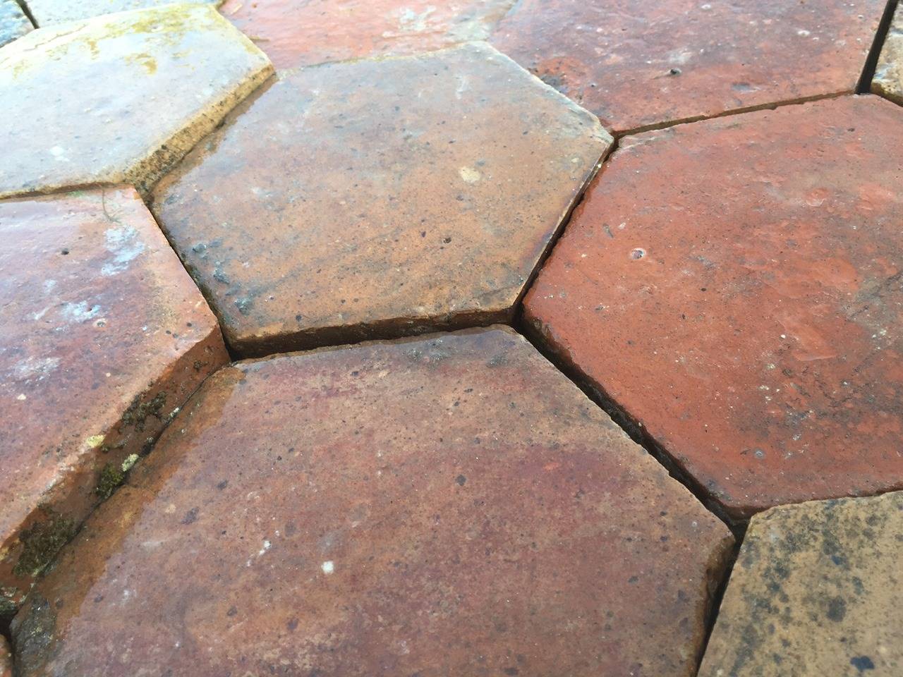 Hand-Crafted Authentic French Antique Hexagon Terracotta Flooring, Original 1700s, France