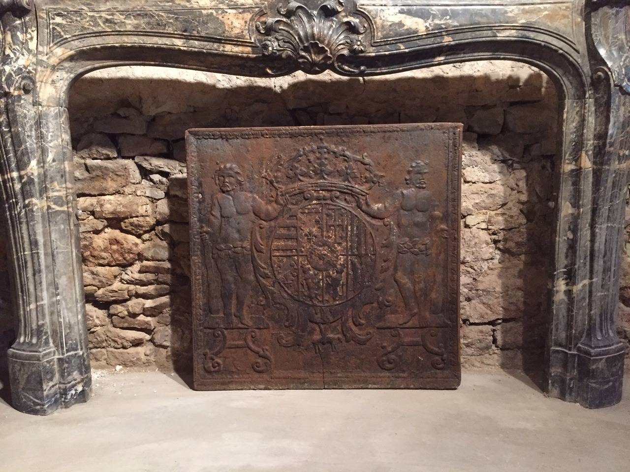 Large French Louis XIII Style Fireback Iron, 18th Century, France at