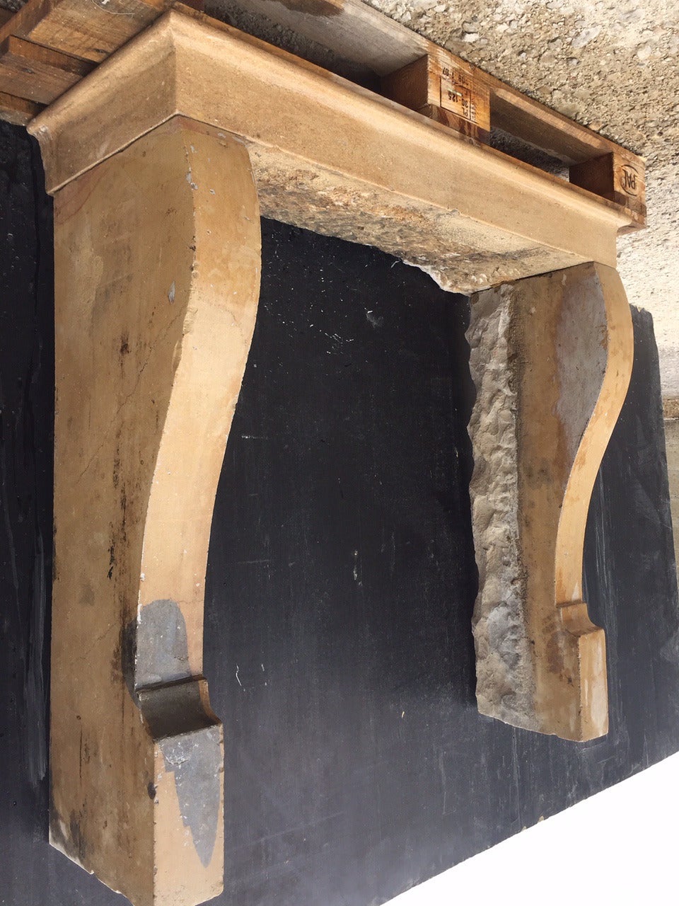 Burgundy Antique Fireplace Hand Carved Stone, circa 1800s, France