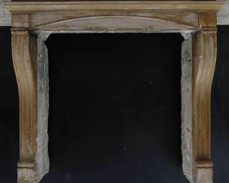 Hand-Carved French Antique Limestone Fireplace Handcrafted, circa 1850, France For Sale