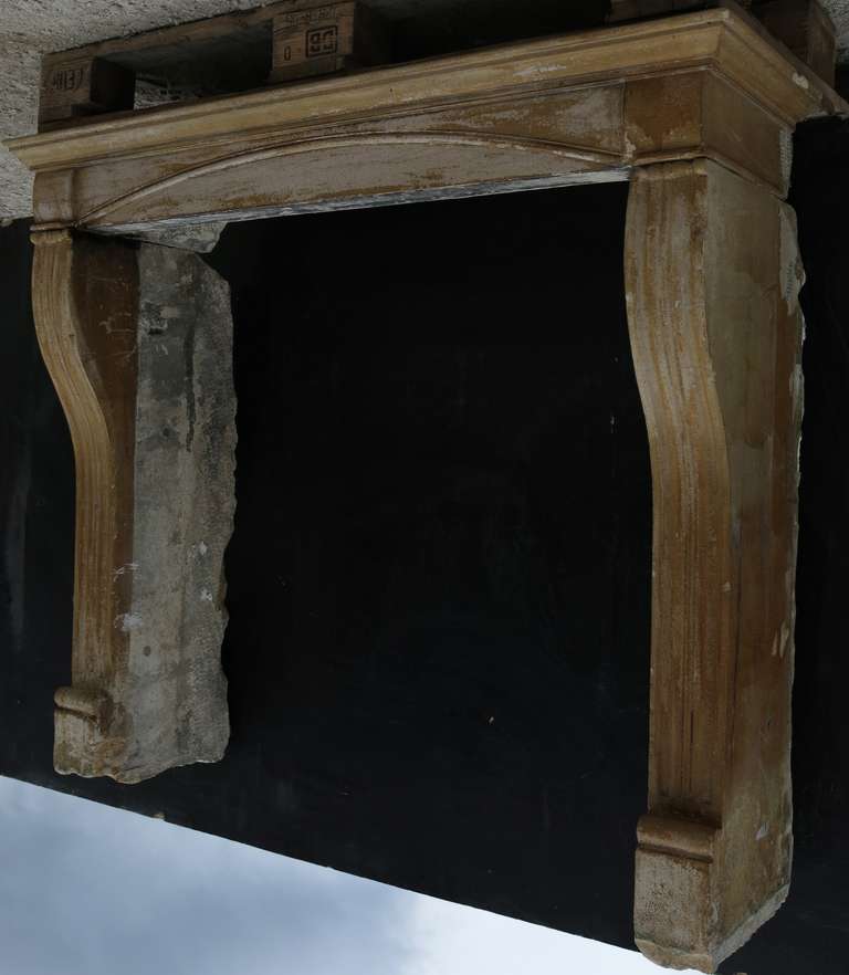 French Antique Limestone Fireplace Handcrafted, circa 1850, France For Sale 1