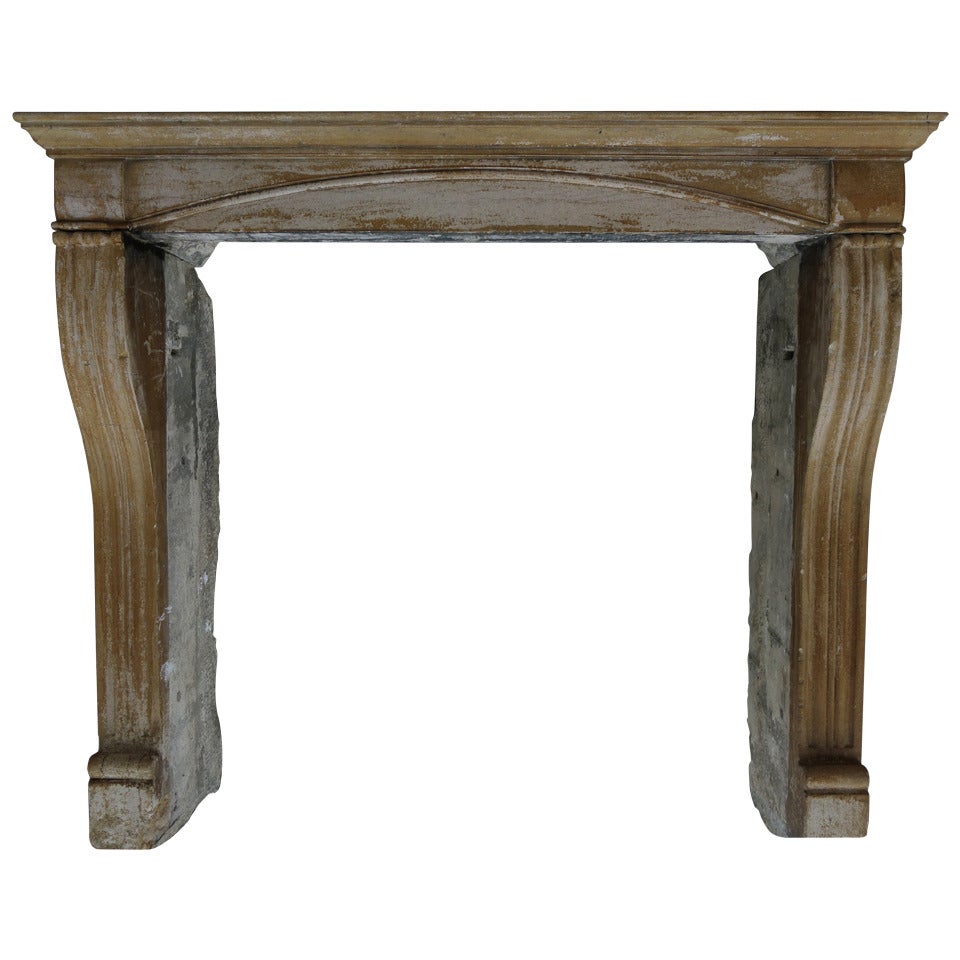 French Antique Limestone Fireplace Handcrafted, circa 1850, France For Sale