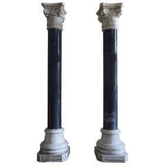 Corinthian Style Columns in Blue Stone and White Marble, circa 1880, France