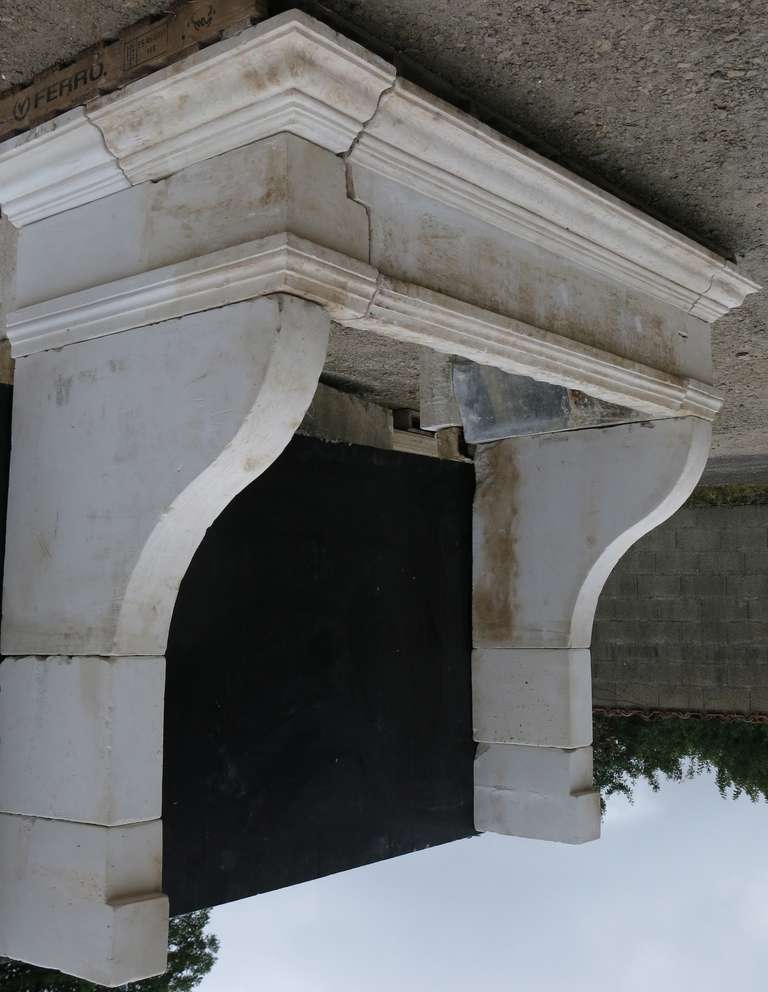Large French Antique Louis XIII Style Fireplace in White Limestone, France 2