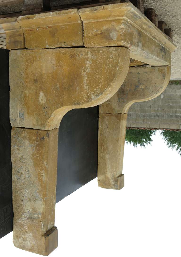 Rustic French Countryside Fireplace in Limestone, 18th Century, France