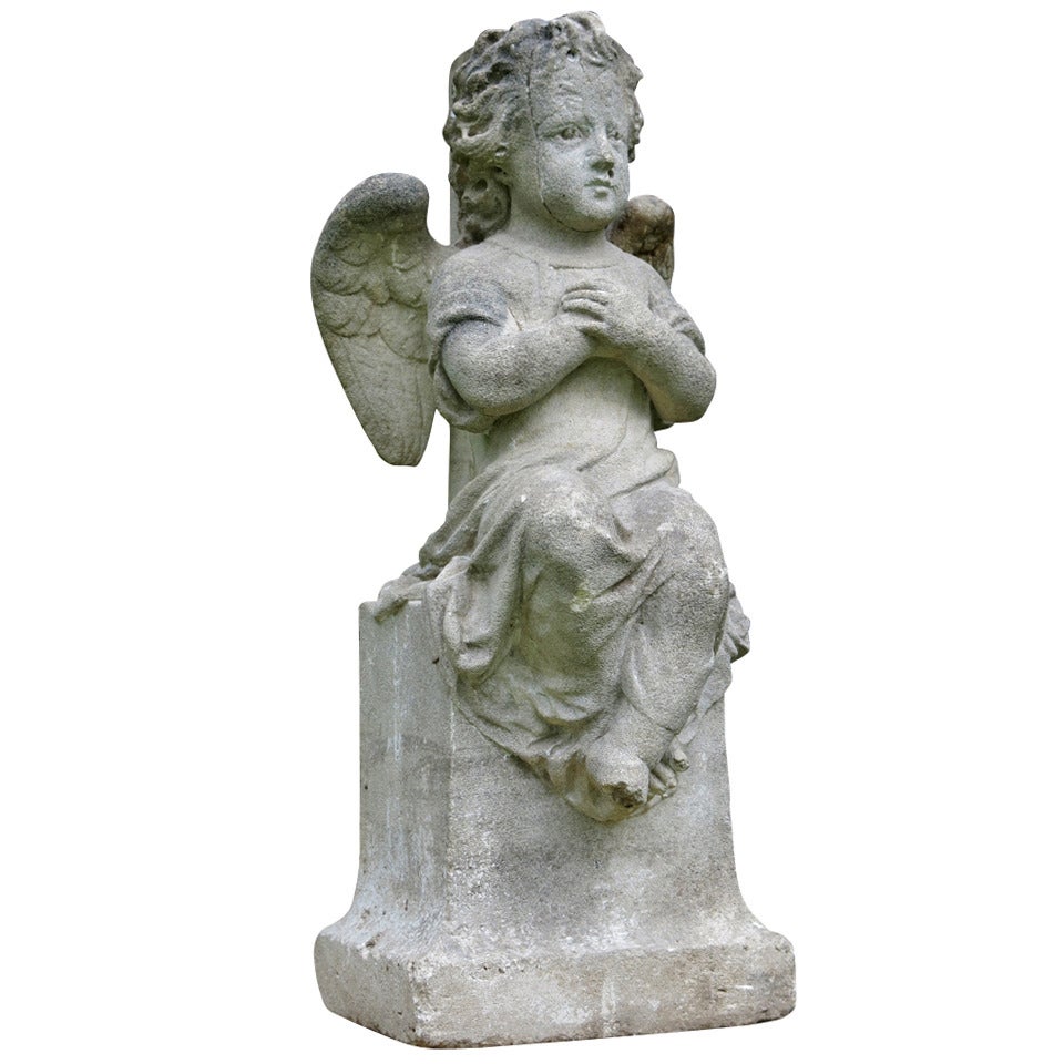 Angel Statue Called "Amour" in Limestone, 19th Century, France For Sale