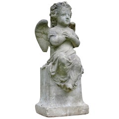 Angel Statue Called "Amour" in Limestone, 19th Century, France
