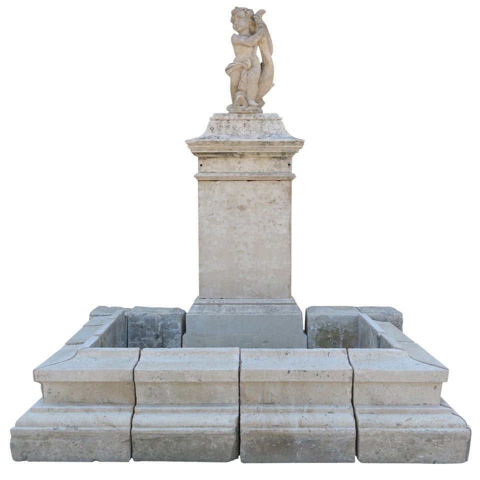Louis XIV Style Fountain Handcrafted in Limestone, France For Sale