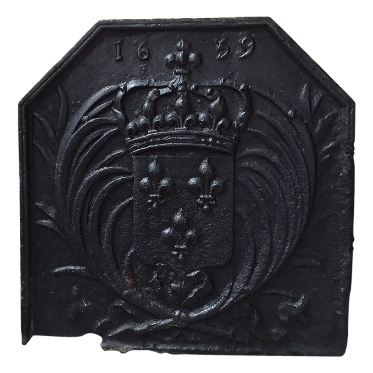 Fireback French Louis XIII Period in Iron Dated 1639, France For Sale