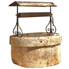 Antique Castle Wishing Well in Limestone and Iron from France 19th Century