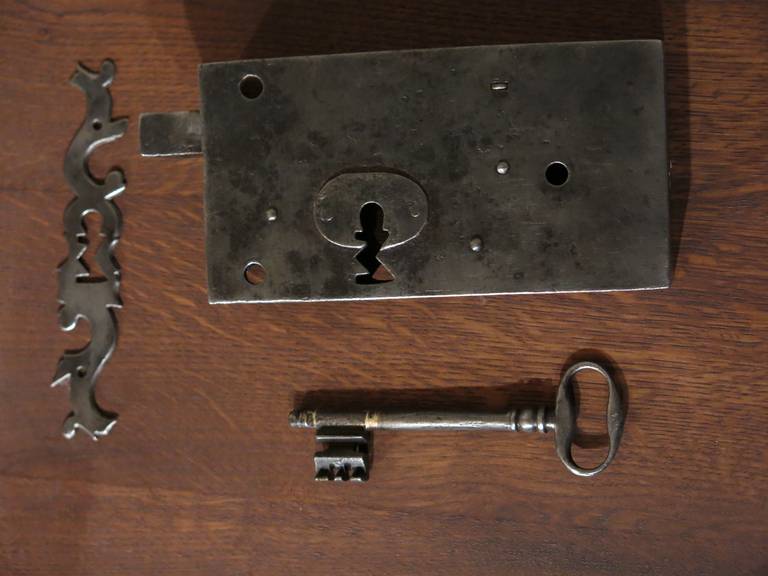 18th Century and Earlier French Ancient Original Door Lock & Key & Back Fitting, Paris circa 1750s