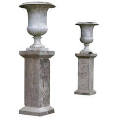 Pair of Medici Vases with "Godrons" & Columns in Iron Mid-1850s Paris, France