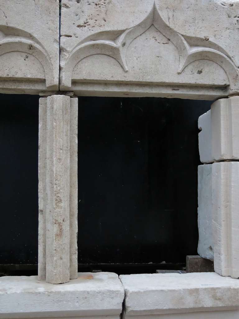 Chateau Gothic Period Double French Windows Hand Carved Limestone, France For Sale 2