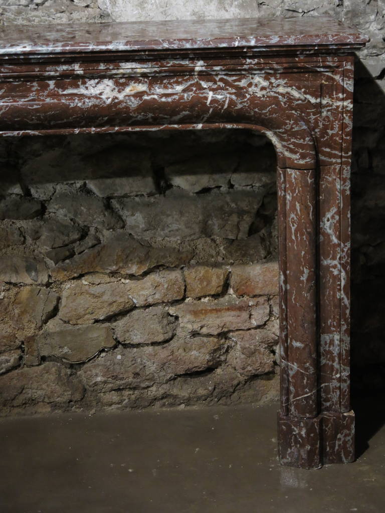 Hand-Carved French Louis XIV Style Fireplace in Red-Royal-Languedoc Marble, Paris, 1800s For Sale