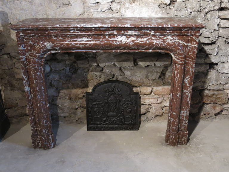 French Louis XIV Style Fireplace in Red-Royal-Languedoc Marble, Paris, 1800s For Sale 2