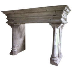 Vintage Monumental Gothic Fireplace Hand-Carved in Limestone from France