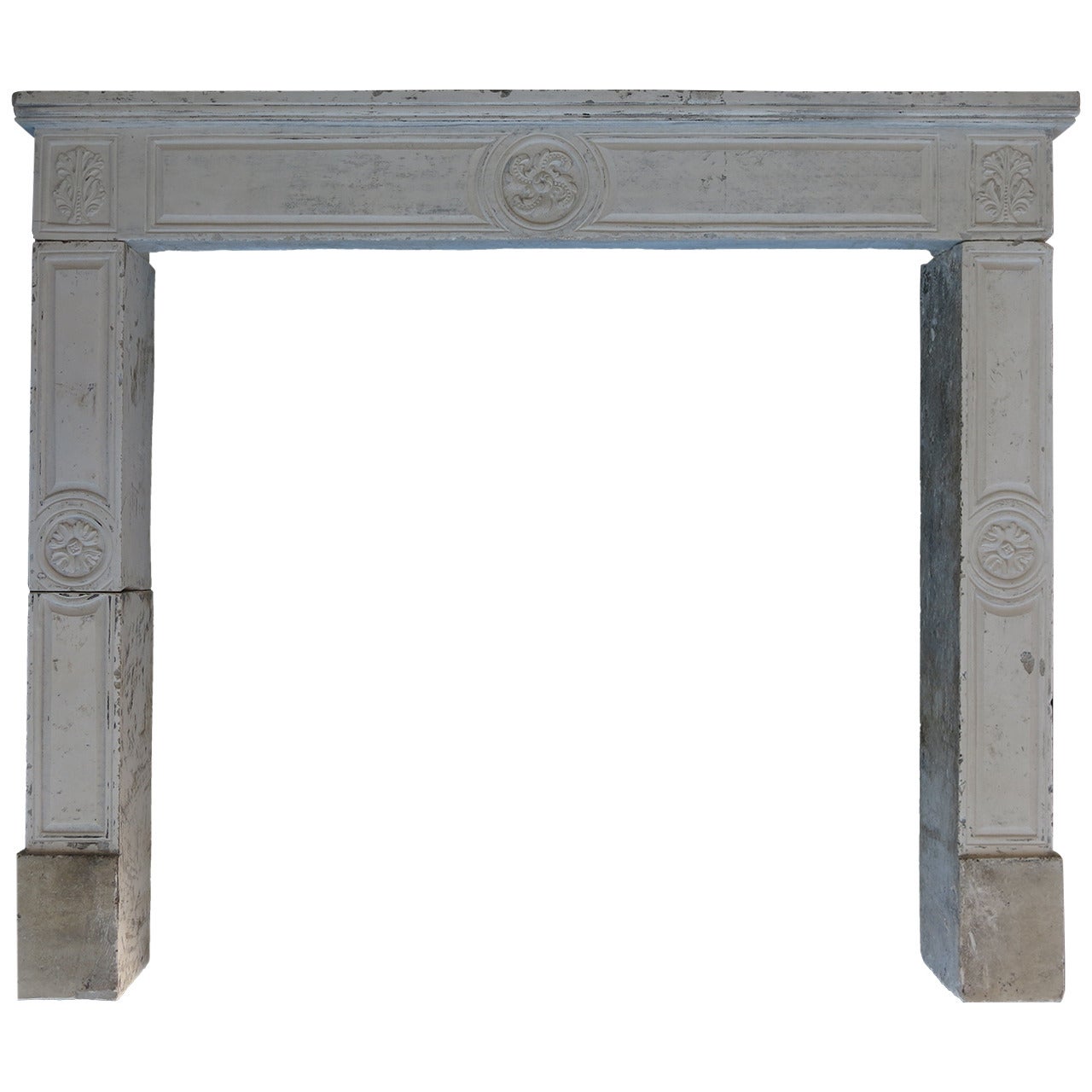 French Louis XVI Style Fireplace Hand Carved Limestone from France, 19th Century For Sale